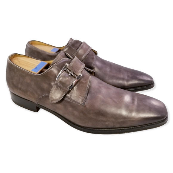 DESIGNER MAGNANNI MEN SHOES LOAFERS MONK STRAP BROWN LEATHER SIZE 12 M EUC - Picture 1 of 11